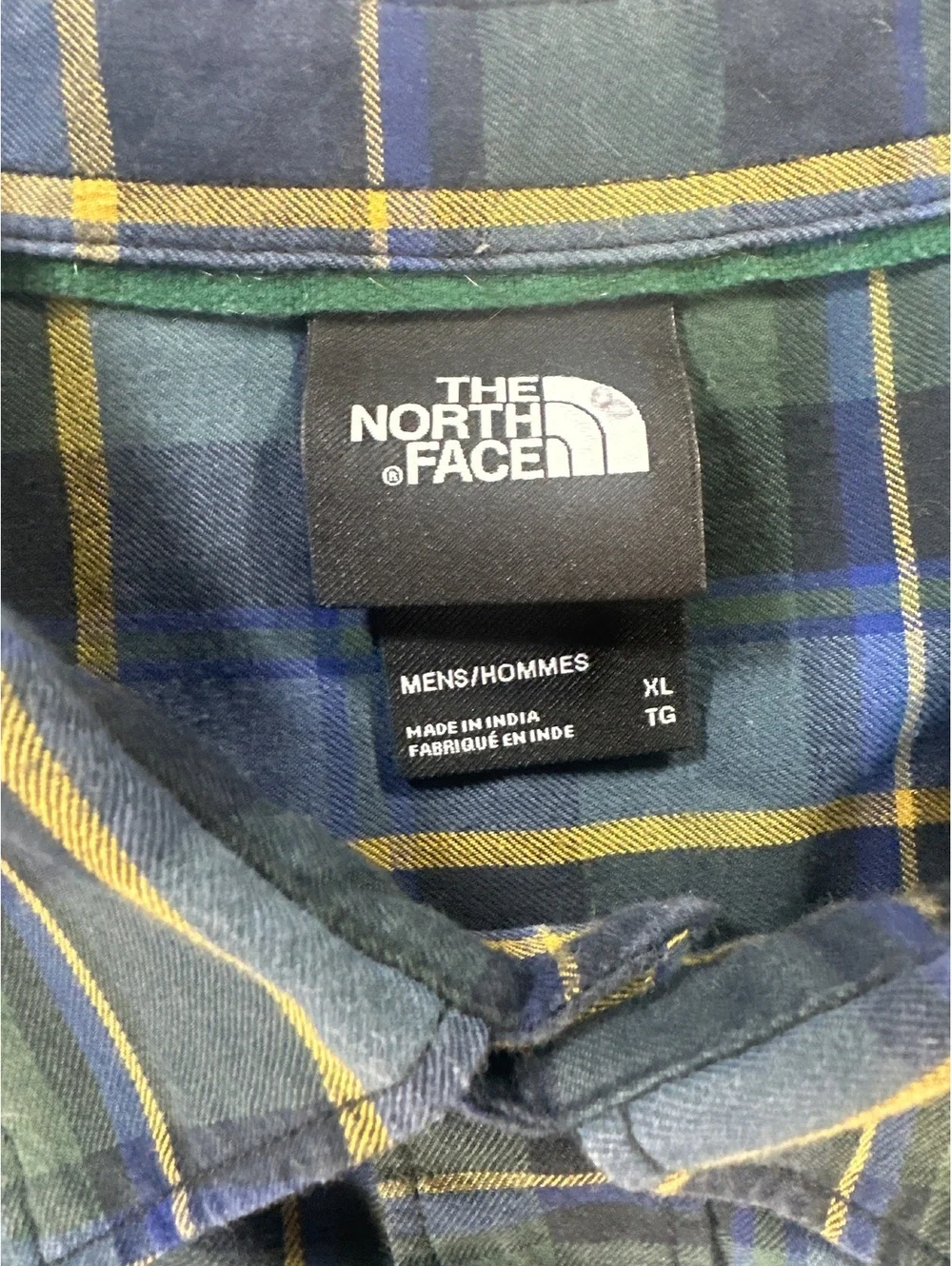 The North Face Men's XL Plaid Button-Down Shirt in Blue and Green Cotton Blend